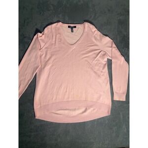 Fun & Pink Ellen Tracy V-Neck Long Sleeve High Low Hem Knit Sweater Size M